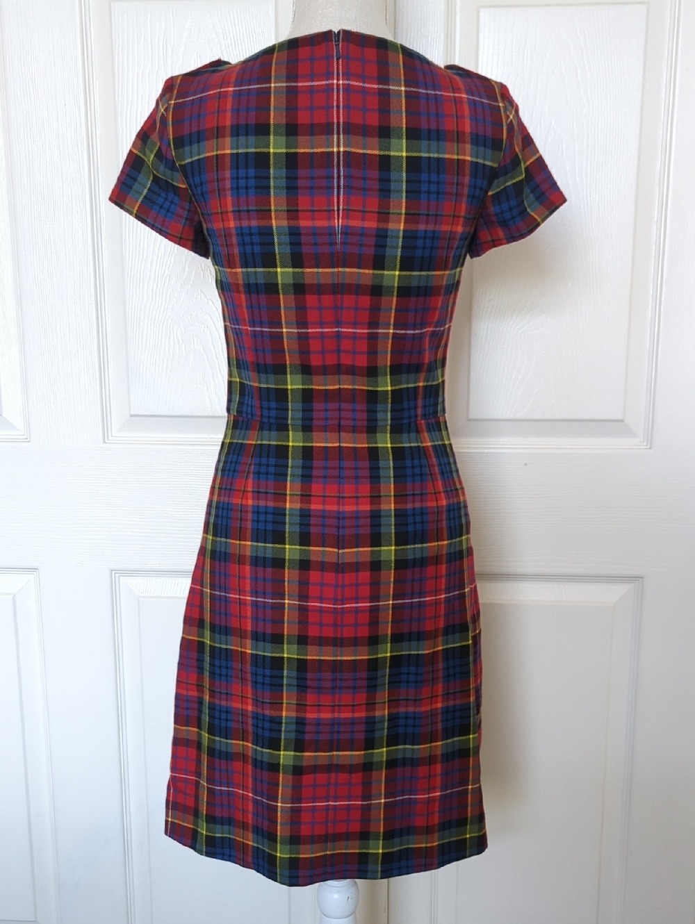 Vintage Brooks Brother Red Plaid Short Sleeve Fit-and-Flare Wool Dress - Picture 6 of 10